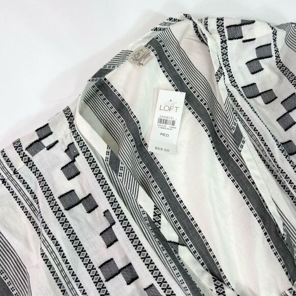 Ann Taylor Loft Cover Up Womens Medium Black White Fringe Drawstrings Tunic NEW - Picture 3 of 9